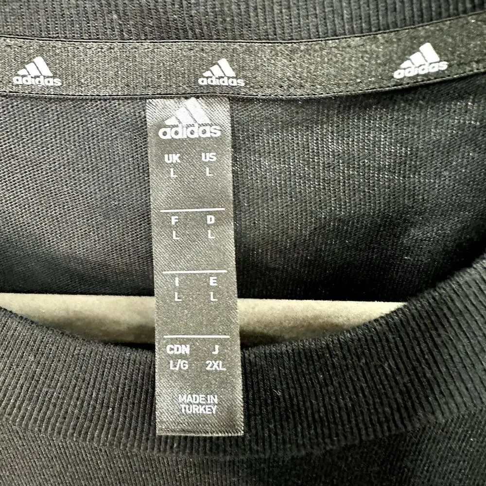 Adidas NWT Men's‎ Large Black Short Sleeve Shirt White Logo Stripes Long Active
